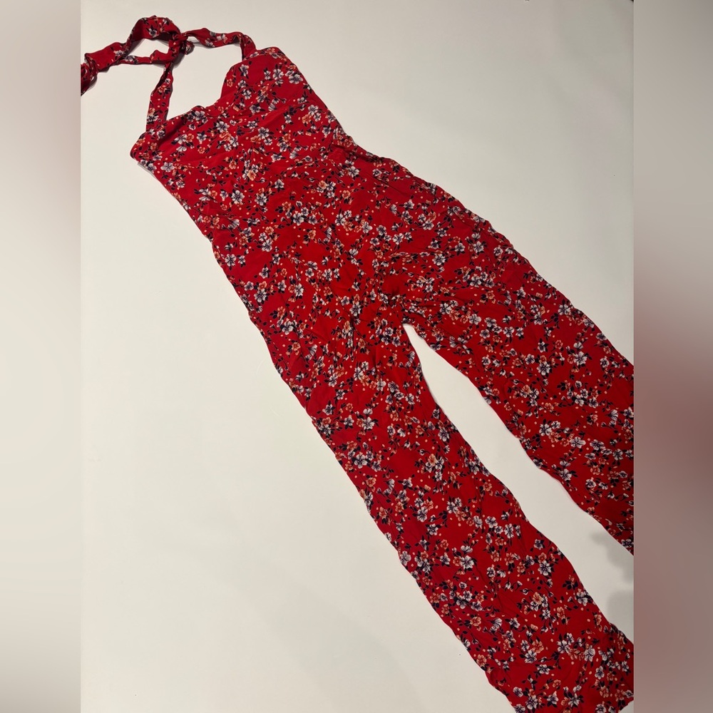 Planet Blue “Alana” Red Floral Jumpsuit